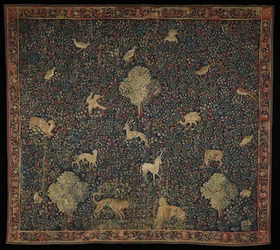 Tapeçaria Allegorical Millefleurs com animais, 1530-1545 (lã e seda)
